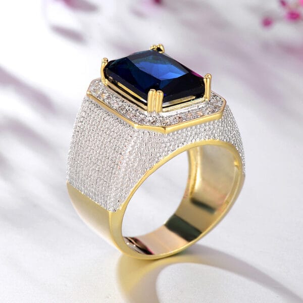 Diamond Square Sapphire Men's Ring - Image 2