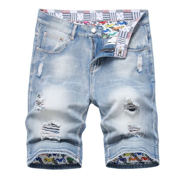 Worn Ripped Men's Five-point Denim Shorts - Image 4